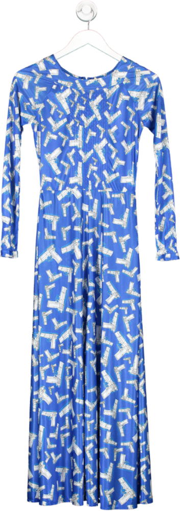 MORV London Blue Pleated Neckline Classic Pintuck Dress UK 8
