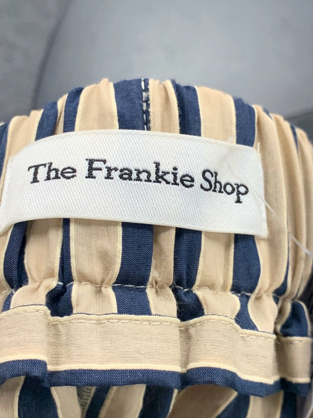 The Frankie Shop Navy Beige Striped Shirt and Shorts Set UK M