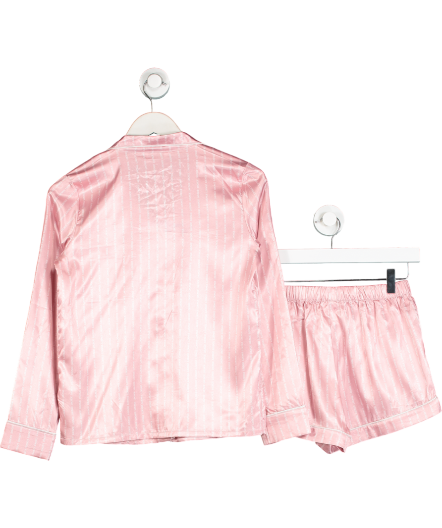 M Lounge Rosey Pink Satin Long Sleeve Shirt And Short Set UK XS