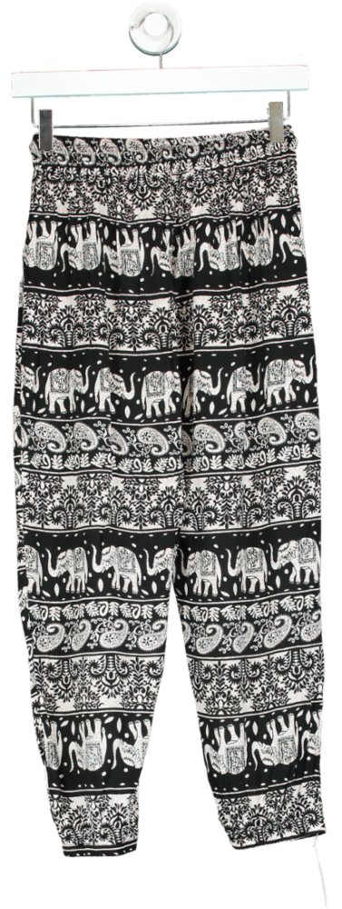 Black Elephant Print Jogger Pants