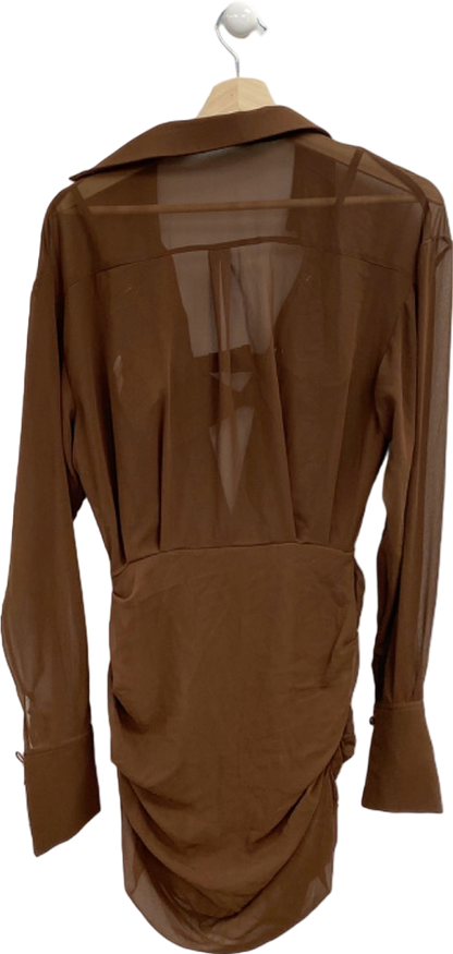 House of CB Brown Sheer Ruched Shirt Dress with Matching Bra XS