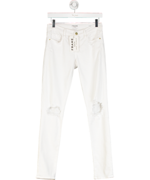 FRAME Frame Denim Le Garçon White Oleander Distressed Denim Boyfriend Jeans W23