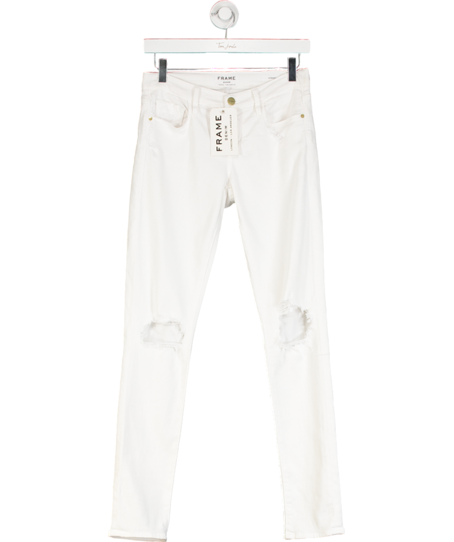 FRAME Frame Denim Le Garçon White Oleander Distressed Denim Boyfriend Jeans W23
