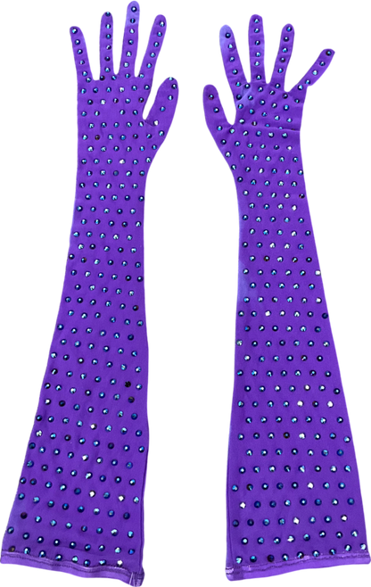 Purple Mesh Embellished Long Glives One Size