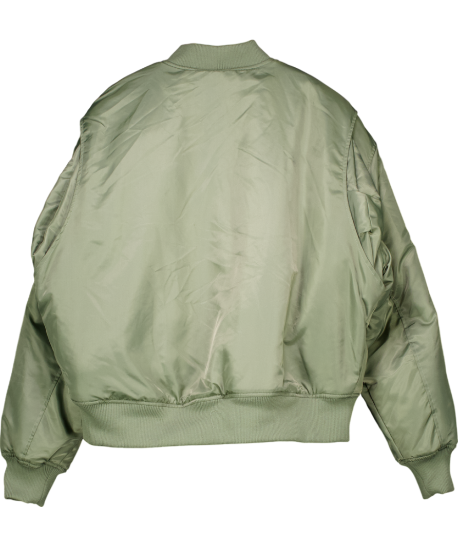 boohooMan Green Oversized Boxy Curved Hem Nylon Bomber Jacket UK XL