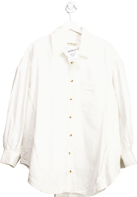 Free People Cream Ivory Cotton Happy Hour Cotton Poplin oversize Shirt UK XL