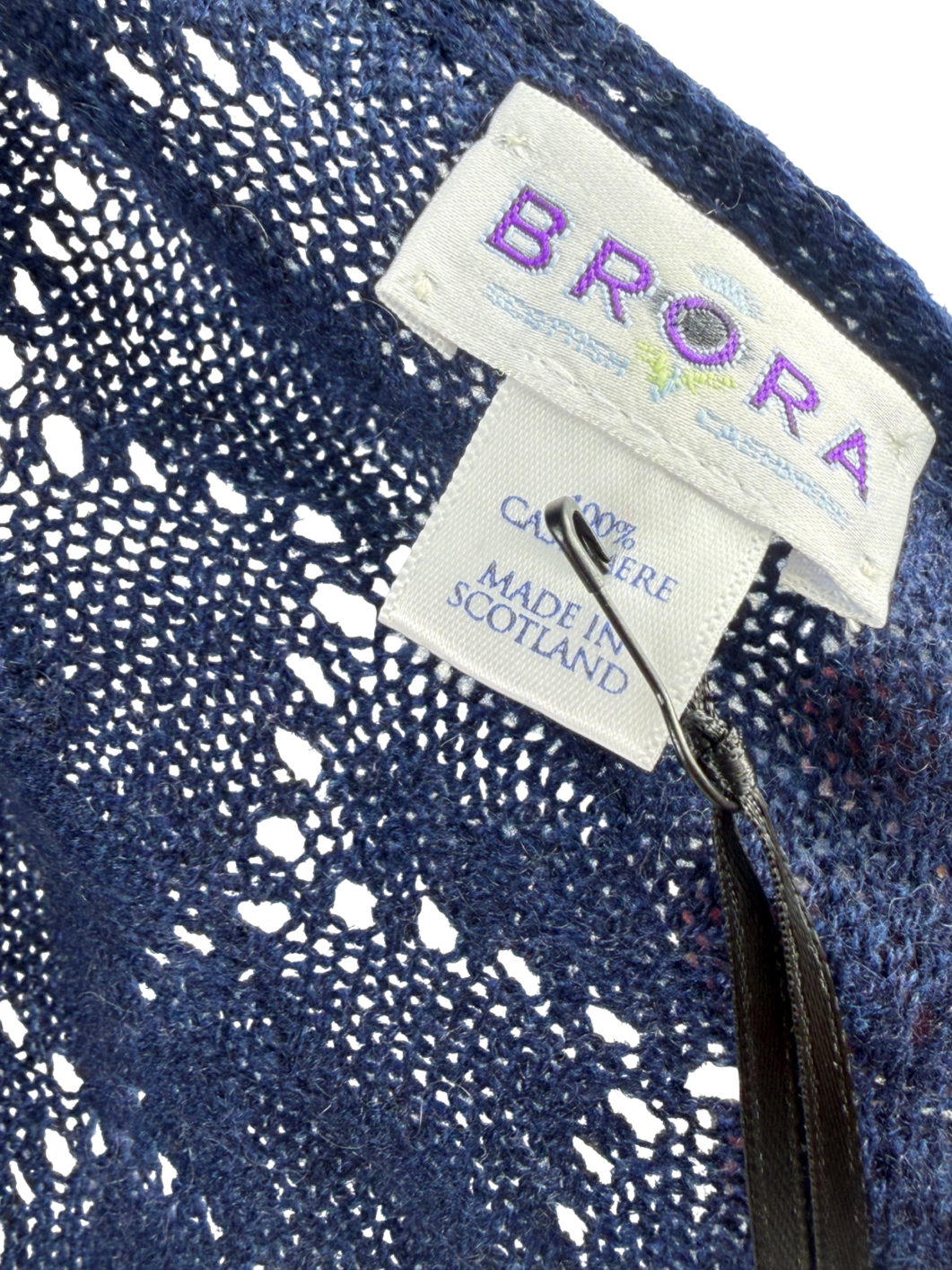 Brora Blue Cashmere Pointelle Scarf One Size