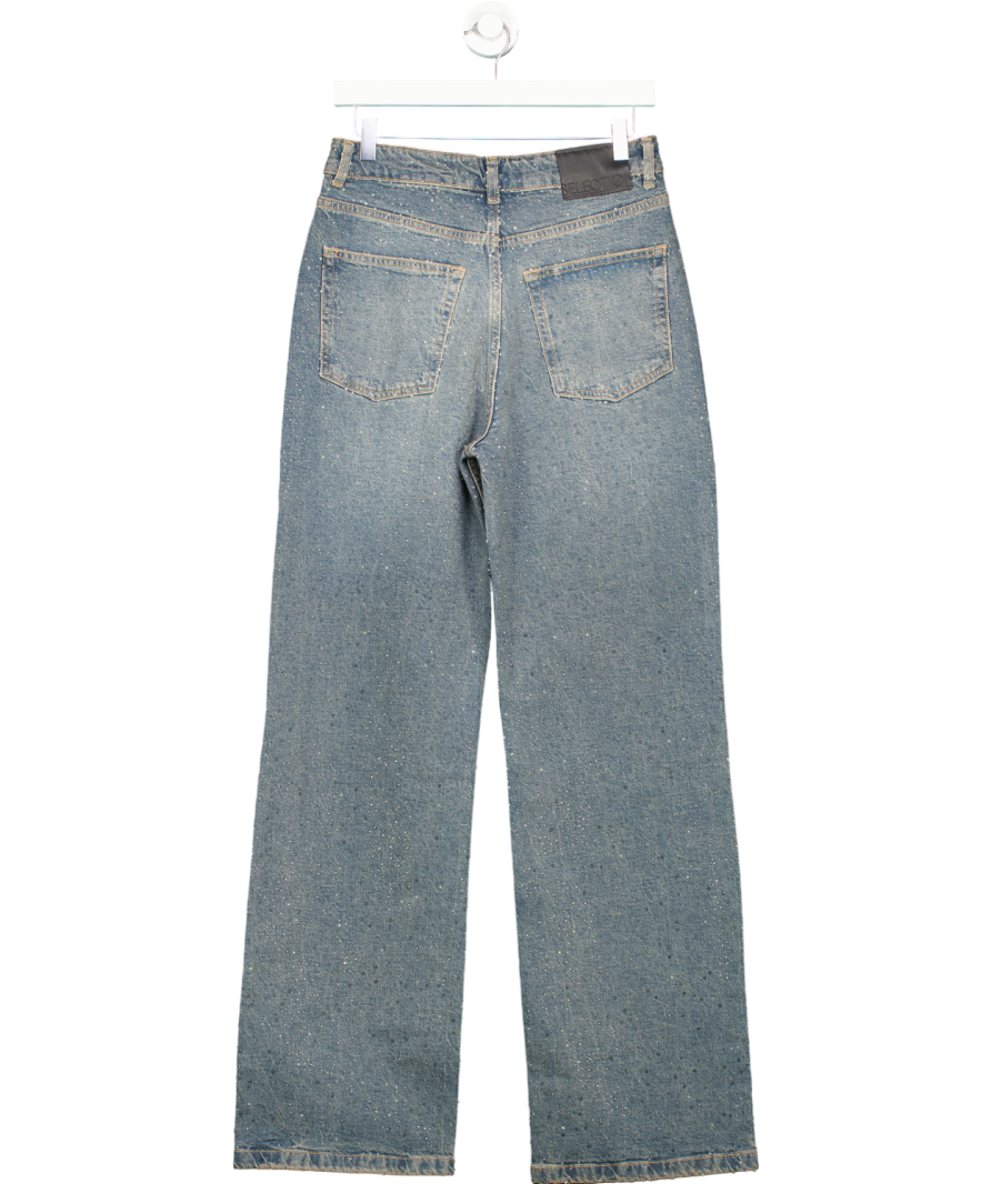 MANGO Blue Straight-fit Jeans With Rhinestone Detail UK 8