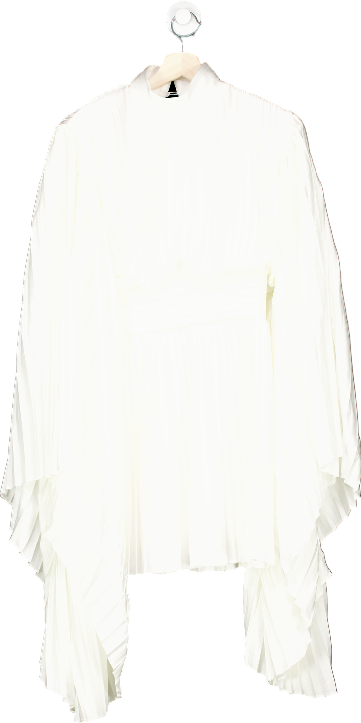 Club L White Pleated High-Neck Skater Mini Dress With Cape Sleeves UK 6