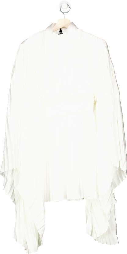 Club L White Pleated High-Neck Skater Mini Dress With Cape Sleeves UK 6