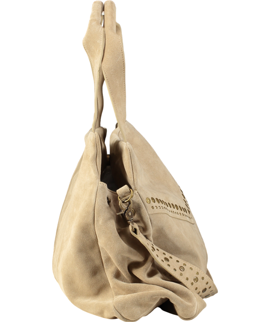 Next Beige Suede Leather With Gold Details Bag
