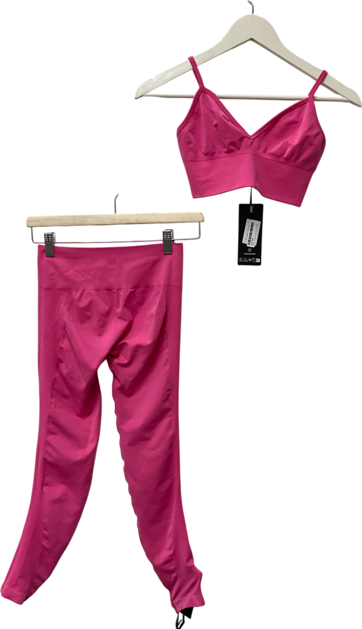 Bo + Tee Pink High-waist Define Luxe Leggings & Matching Sports Bra UK M