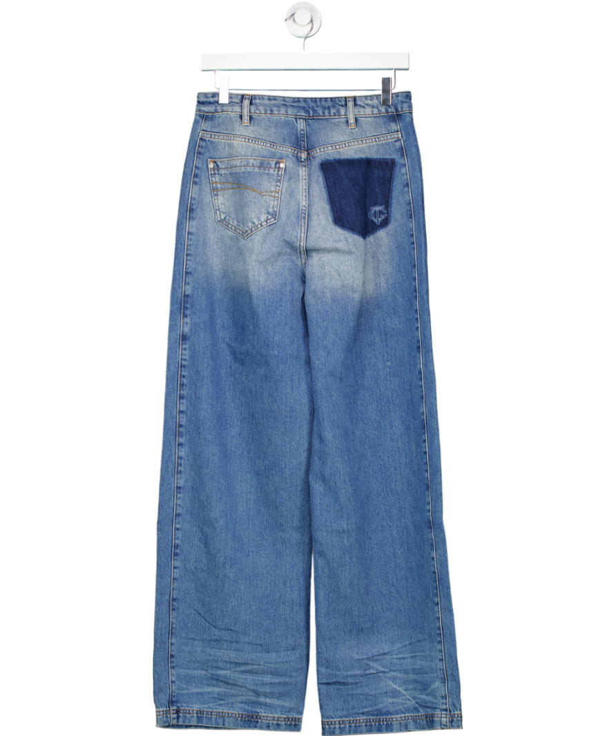 The Couture Club Blue Vintage Wash Mid Rise Emblem Straight Leg Jeans UK 8