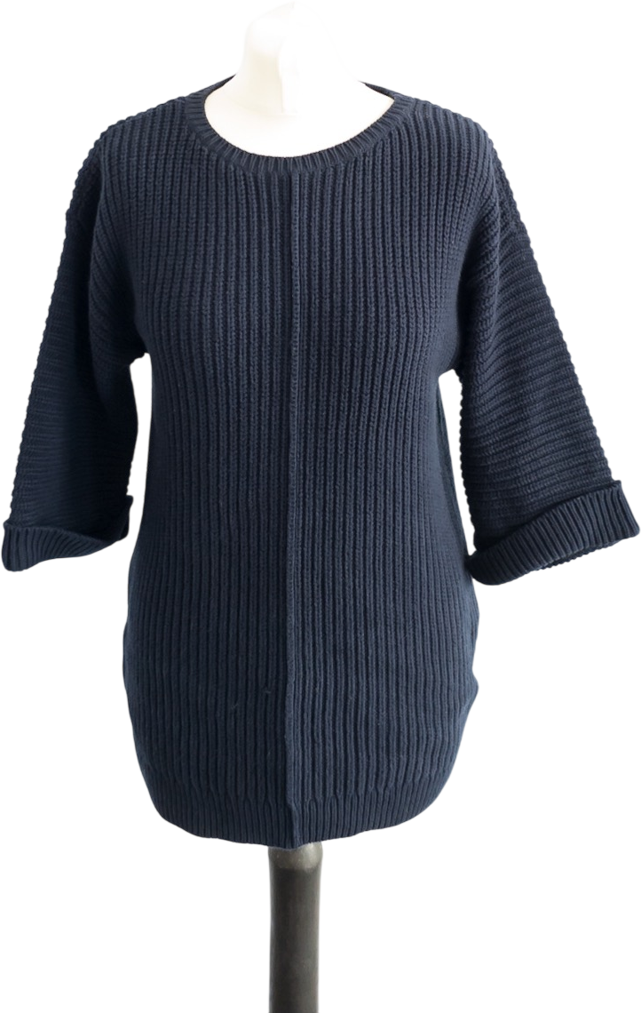 WHISTLES Navy Blue Cotton Blend Oversize Ribbed Knit Zip Back Jumper UK XS