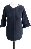WHISTLES Navy Blue Cotton Blend Oversize Ribbed Knit Zip Back Jumper UK XS