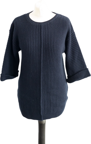 WHISTLES Navy Blue Cotton Blend Oversize Ribbed Knit Zip Back Jumper UK XS