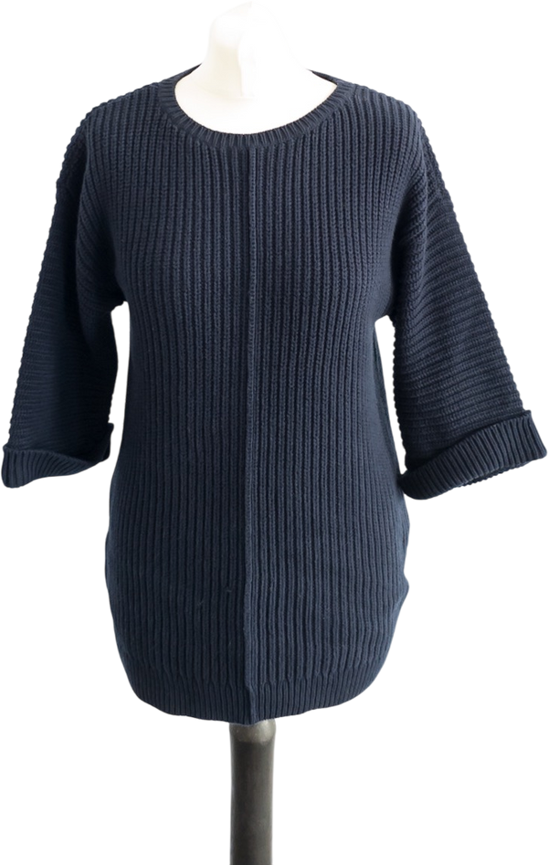 WHISTLES Navy Blue Cotton Blend Oversize Ribbed Knit Zip Back Jumper UK XS