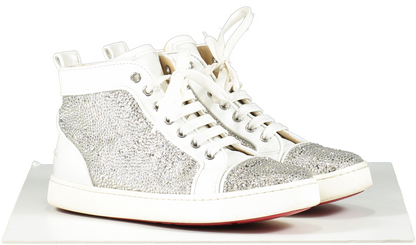 Christian Louboutin White Leather & Crystal Louis P Strass High 'crystal White' Hi-top Trainers UK 6 EU 39 👠