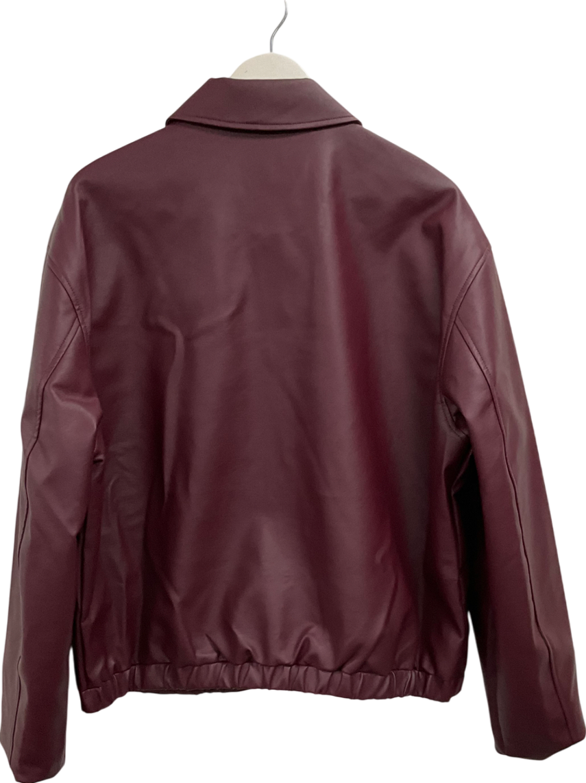 ASOS Red Harrington Faux Leather Jacket In Burgundy UK L