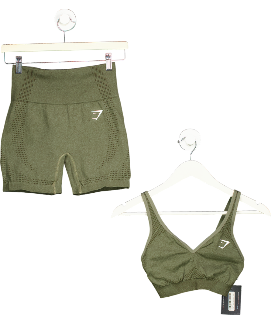 gymshark Green Vital Seamless V Neck Sports Bra And Shorts UK S