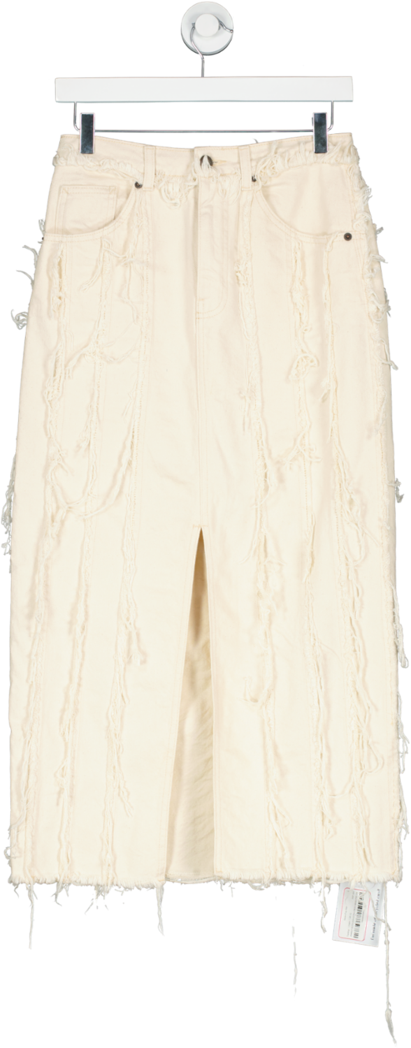 Topshop Cream Denim Fray Skirt UK 10