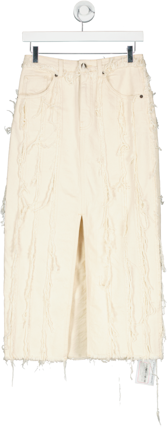 Topshop Cream Denim Fray Skirt UK 10