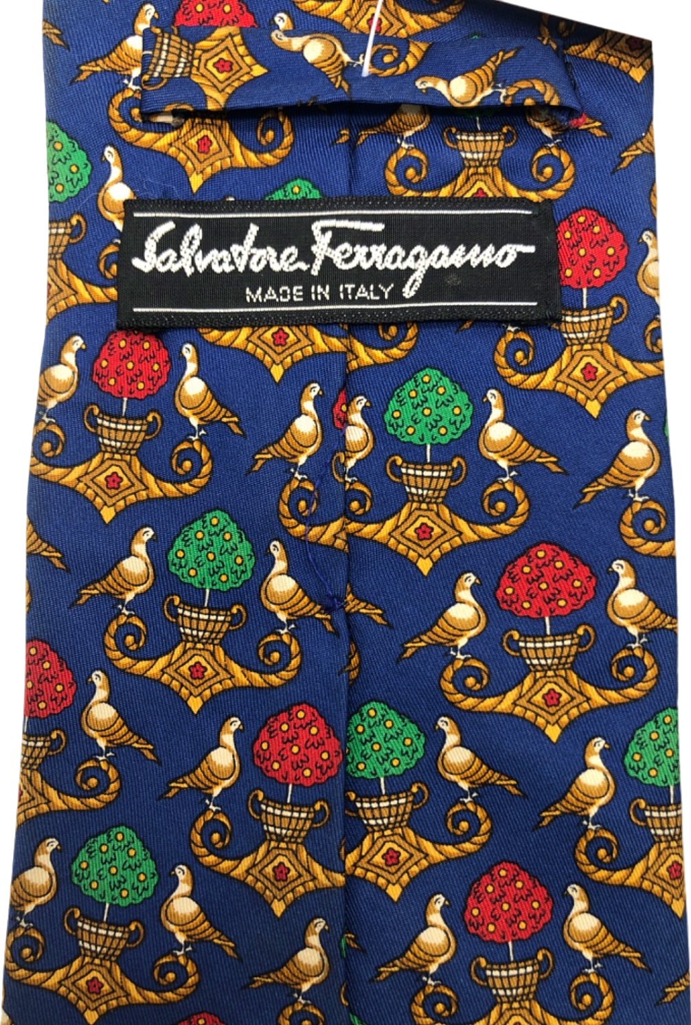 Salvatore Ferragamo Blue Floral Patterned Silk Tie