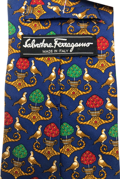 Salvatore Ferragamo Blue Floral Patterned Silk Tie