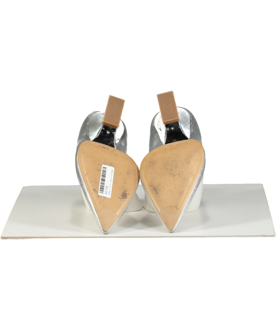 Russell & Bromley Zing Feature Heel Metallic Pump In Silver Leather UK 7 EU 40 👠