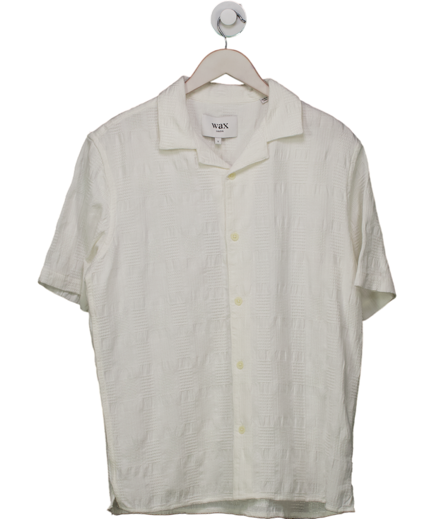 WAX LONDON Cream Didcot - Ecru Waffle Seersucker Cotton Short-sleeve Shirt UK S