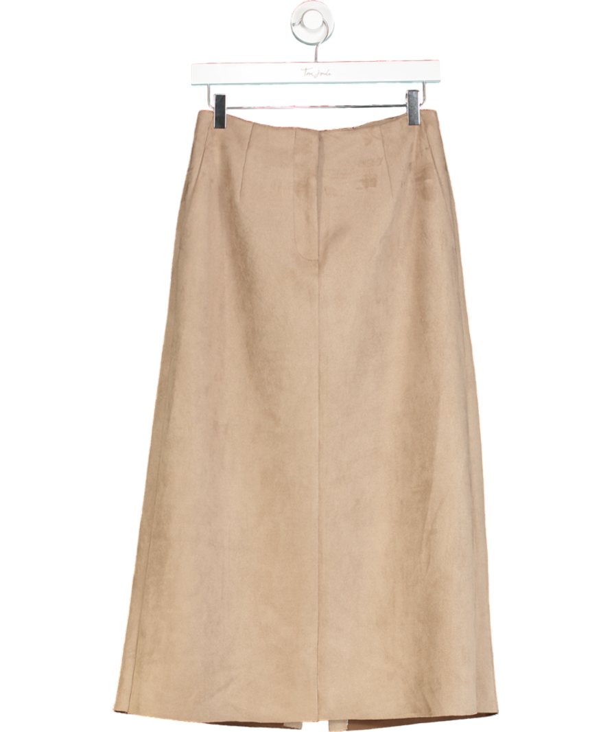 GOELIA Beige Faux Suede Back Slit Women Midi Skirt UK M