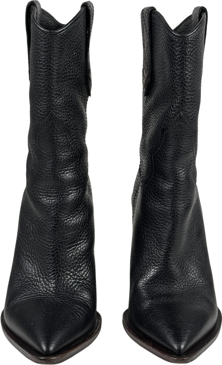FENDI Black Grained Leather 'f"logo Cutwalk Western Boots UK 5 EU 38 👠