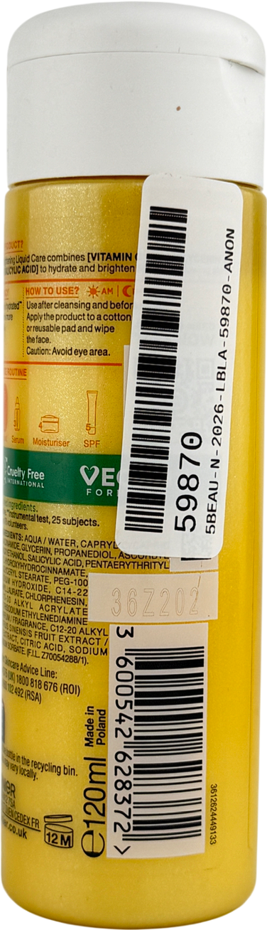 Garnier Vitamin C Brightening Liquid Care, 10% Glycerin, Niacinamide, Vitamin C & Salicylic Acid 120ml
