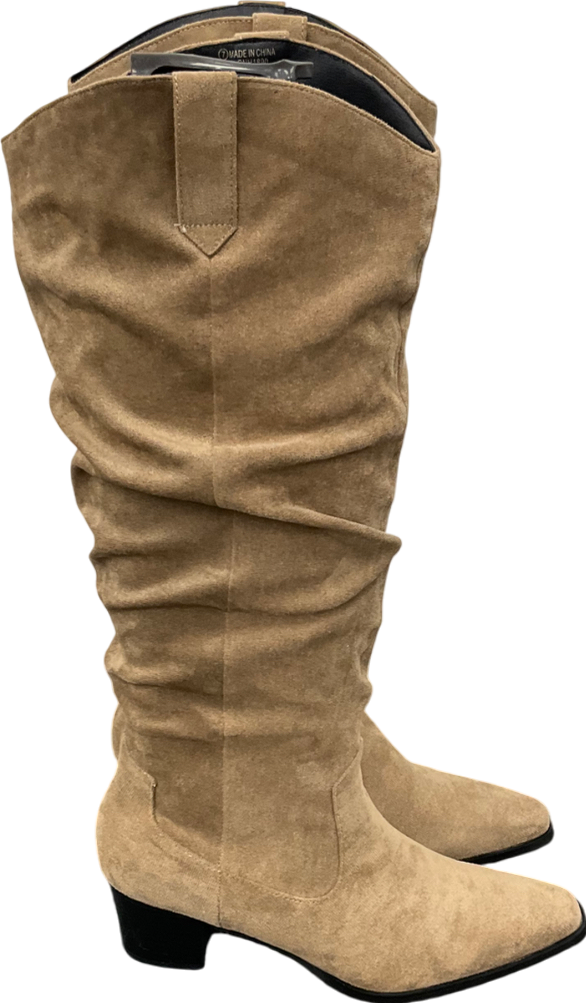 PrettyLittleThing Beige Burnished Pu Square Buckle Detail Ankle Trim Boots UK 6 EU 39 👠
