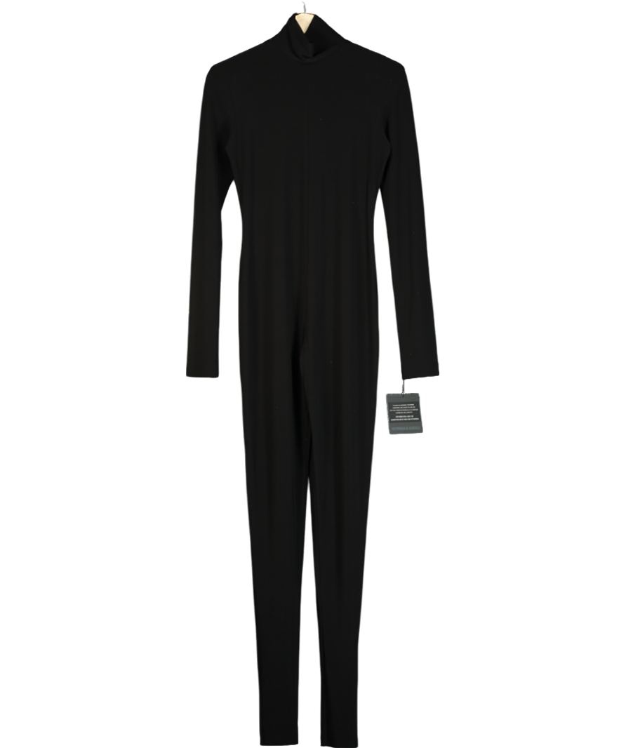 Norma Kamali Black Long Sleeve Turtle Catsuit Footie Jumpsuit UK S