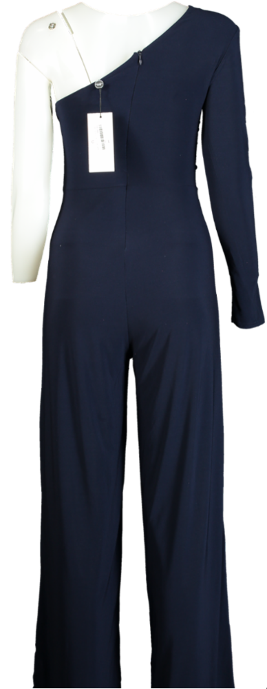Club L London Navy Mila One Shoulder Ruched Wide Leg Jumpsuit UK 10