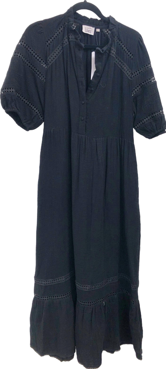 Eleven Loves Black Broderie Midi Dress UK 12