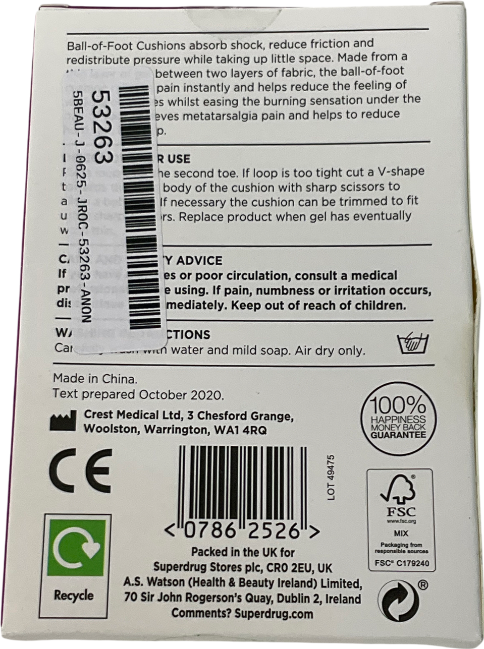 Superdrug White Toe Loop Ball Of Foot Cushion X2 One Size