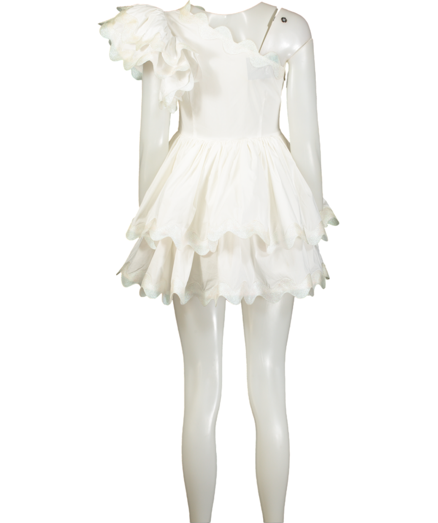 One Shoulder Scallop Edge Mini Dress White UK XS/S