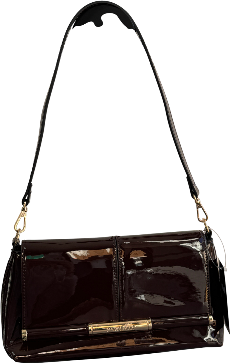 River Island Brown Patent Bar Detail Shoulder Bag