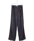 Damson Madder Dark Blue Denim Wide Leg Trousers With Red Side Embroidery Details UK 10