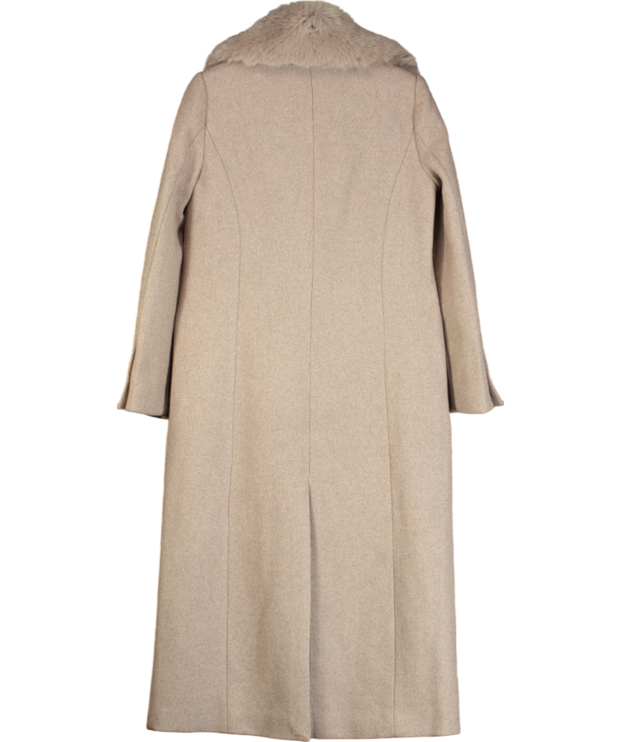 Karen Millen Beige Wool Blend Fur Trim Collar Tailored Midi Coat UK 8