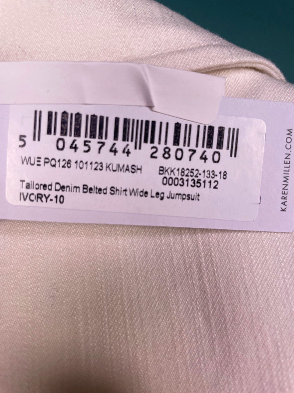 Karen Millen Ivory Tailored Denim Belted Shirt Wide Leg Jumpsuit UK 10