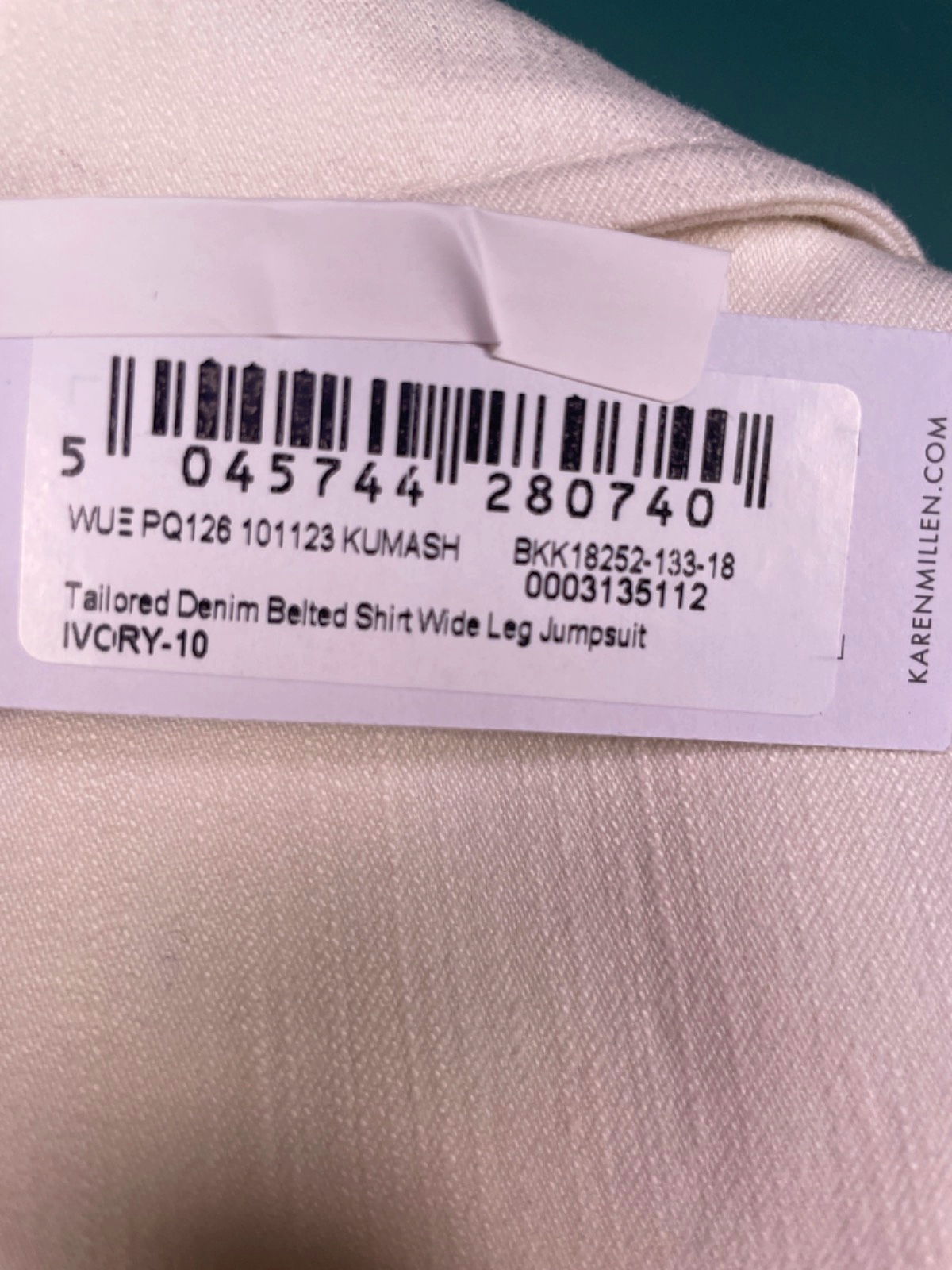 Karen Millen Ivory Tailored Denim Belted Shirt Wide Leg Jumpsuit UK 10