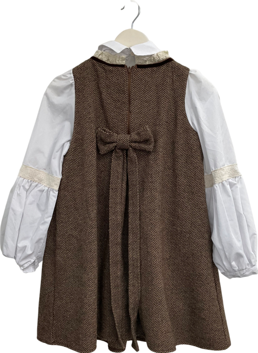 Petite Maison Kids Brown Cotton Silk Blend Twill Layered Dress UK XS