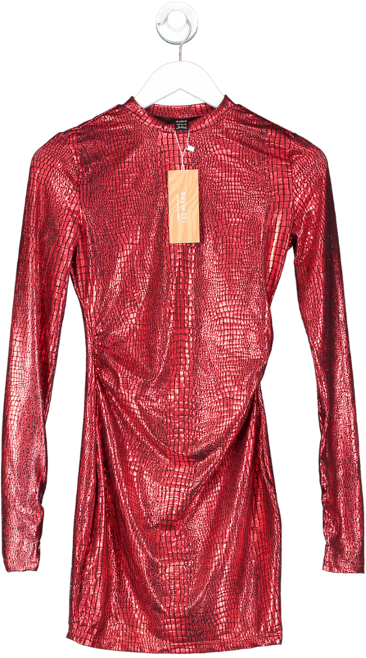 SHEIN Red Metallic Print Mini Dress UK XS