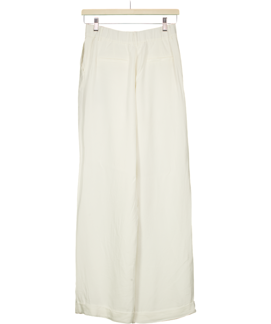 Lily Silk White Timeless Pleated Wide Leg Dense Silk Trousers UK 10