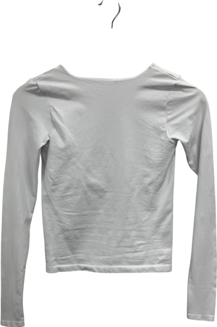 Free People White Clean Lines V Neck Long Sleeve Top UK L