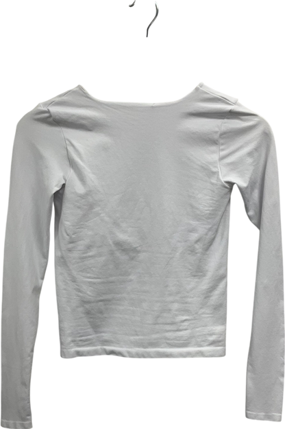 Free People White Clean Lines V Neck Long Sleeve Top UK L