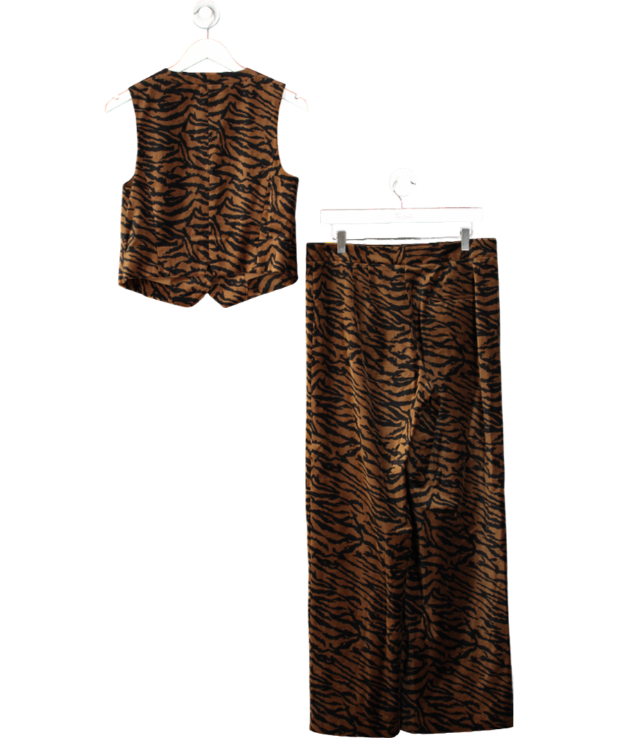 M&S Brown Velvet Animal-print Waistcoat And Wide Leg Trousers UK 12